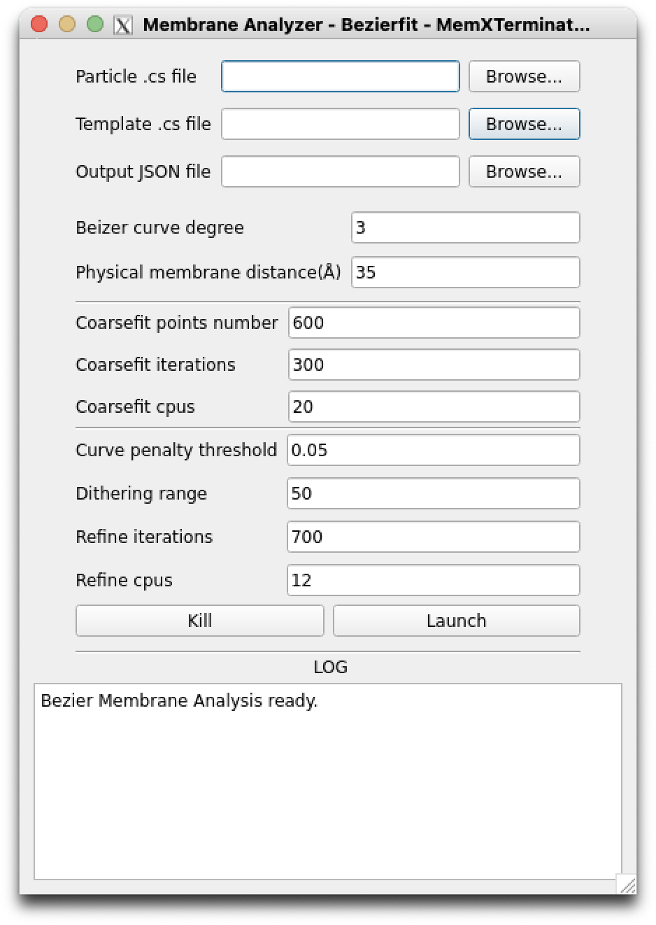 Bezierfit Membrane Analyzer interface