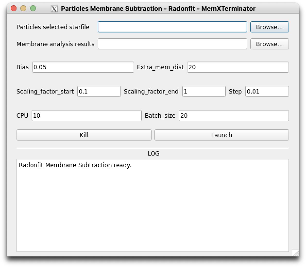 Particles Membrane Subtraction main interface